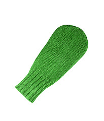 Image showing Green wollen knitted mitten over white background