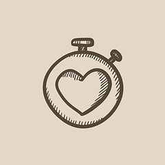 Image showing Stopwatch with heart sign sketch icon.