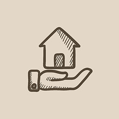 Image showing House insurance sketch icon.