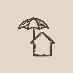 Image showing House under umbrella sketch icon.