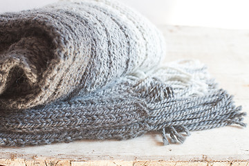 Image showing wool grey scarf with tassels