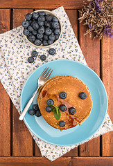 Image showing Pancakes with fresh blackberries