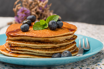 Image showing Pancakes with fresh blackberries