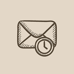 Image showing Envelope mail with clock sketch icon.