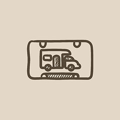 Image showing RV camping sign sketch icon.