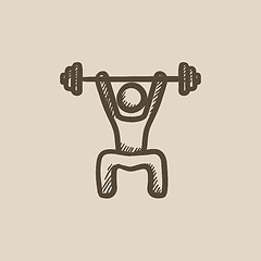 Image showing Man exercising with barbell sketch icon.