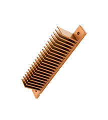 Image showing Closeup of an golden cpu cooler isolated on white