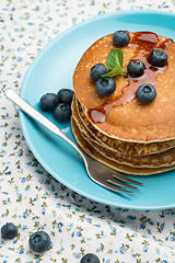 Image showing Pancakes with fresh blackberries