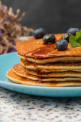 Image showing Pancakes with fresh blackberries