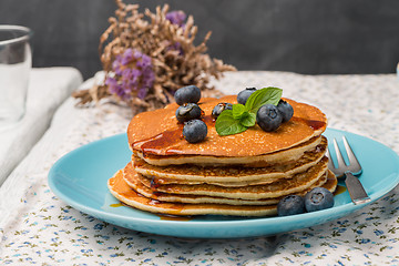 Image showing Pancakes with fresh blackberries