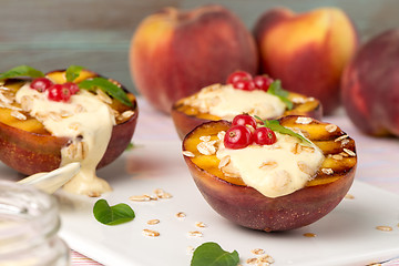 Image showing Grilled peaches dessert