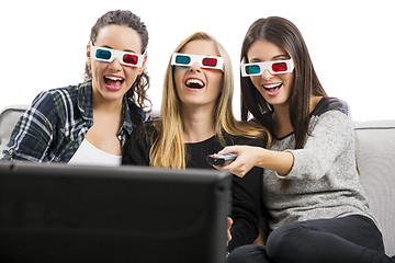 Image showing Girls watching 3D movies 