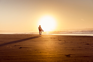 Image showing Surfers on the beach