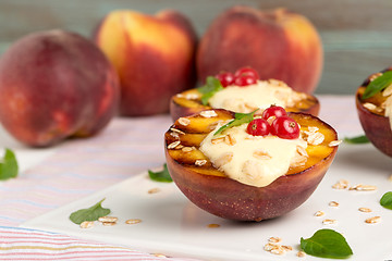 Image showing Grilled peaches dessert