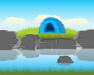 Image showing Tent on river