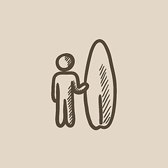 Image showing Man with surfboard sketch icon.