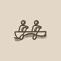 Image showing Tourists sitting in boat sketch icon.