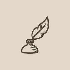 Image showing Feather in inkwell sketch icon.