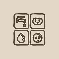 Image showing Utilities signs electricity and water sketch icon.