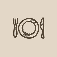 Image showing Plate with cutlery sketch icon.