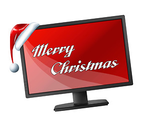 Image showing Monitor with red screen and Merry Christmas text