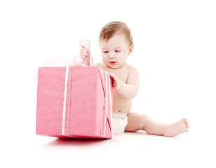 Image showing baby boy in diaper with big gift box #2