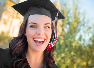 Image showing Happy Graduating Mixed Race Woman In Cap and Gown