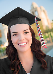 Image showing Happy Graduating Mixed Race Woman In Cap and Gown