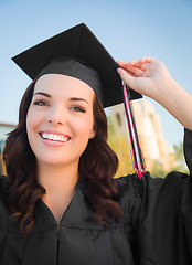 Image showing Happy Graduating Mixed Race Woman In Cap and Gown