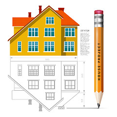 Image showing House icon and drawing with a pencil