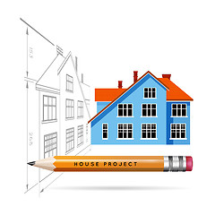 Image showing House icon and drawing with a pencil
