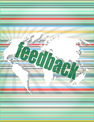 Image showing Information technology IT concept: words Feedback on screen vector quotation marks with thin line speech bubble. concept of citation, info, testimonials, notice, textbox. isolated on white background.