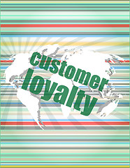 Image showing Marketing concept: words Customer loyalty on digital screen vector quotation marks with thin line speech bubble. concept of citation, info, testimonials, notice, textbox. isolated on white background.