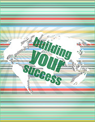 Image showing building your success - digital touch screen interface vector quotation marks with thin line speech bubble. concept of citation, info, testimonials, notice, textbox. isolated on white background. flat