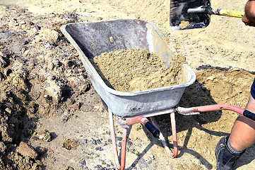 Image showing Working ship shovel sand in the construction truck to transport