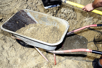 Image showing Working ship shovel sand in the construction truck to transport