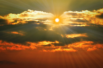 Image showing Sunrise over the lake early in the morning with beautiful clouds