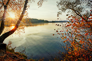 Image showing Autumn sunset on the lake