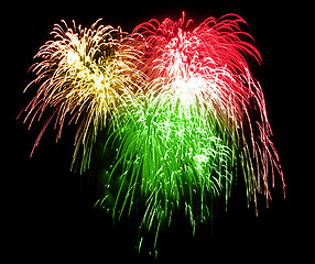 Image showing Colorful fireworks over dark sky