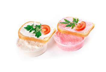 Image showing toast with tomato and fish caviar cream