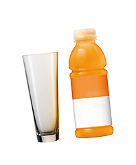 Image showing Orange juice in plastic bottle and glass