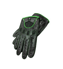 Image showing black gloves with green cover isolated on white