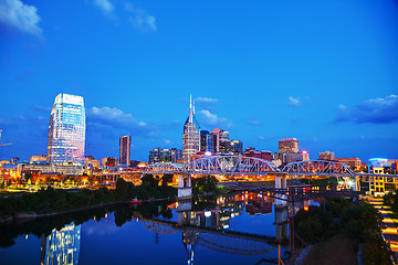 Image showing Downtown Nashville cityscape at night