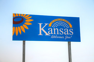 Image showing Kansas welcomes you sign