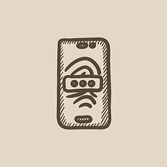 Image showing Mobile phone scanning fingerprint sketch icon.