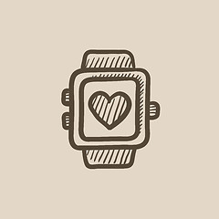 Image showing Smartwatch with heart sign sketch icon.