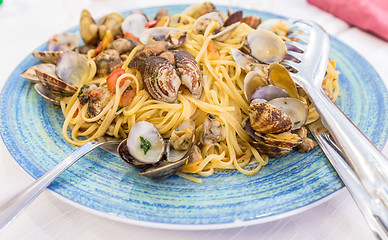 Image showing Real Spaghetti alle vongole in Naples, Italy