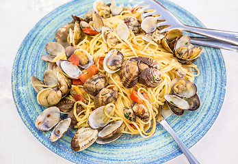 Image showing Real Spaghetti alle vongole in Naples, Italy