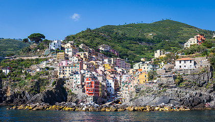 Image showing Riomaggiore in Cinque Terre, Italy - Summer 2016 - view from the