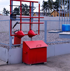 Image showing  Fire Shield on the wall. Set primary fire extinguishing equipment.